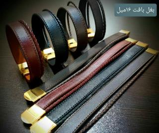 دستبنددو رو چرم گاوی مناسب نصب پلاک طلا