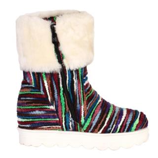 نیم بوت خزدار طرح کاموا رنگ چند رنگ