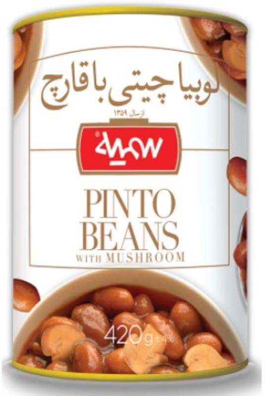 کنسرو خوراک لوبيا چيتي با قارچ سمیه (420 گرمی)