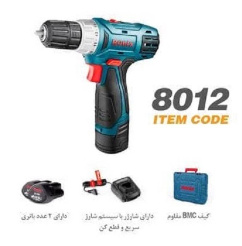 دریل پیچ گوشتی شارژی 12 ولت 8012 سری مگا با 2 عدد باطری و کیف
