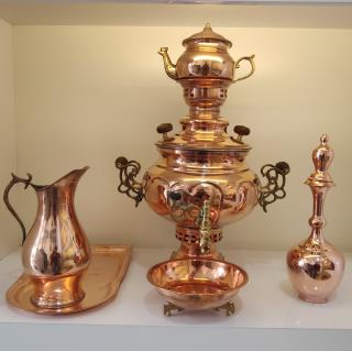 سماور زغالی مسی شش پارچه ترک دار