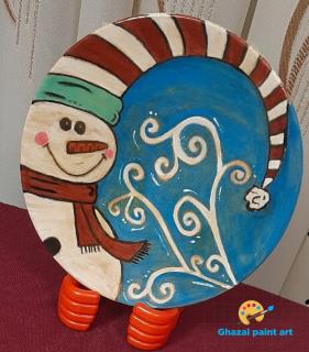 دیوارکوب سفالی طرح آدم برفی