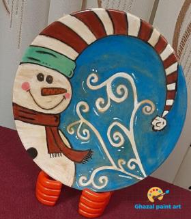 دیوارکوب سفالی طرح آدم برفی