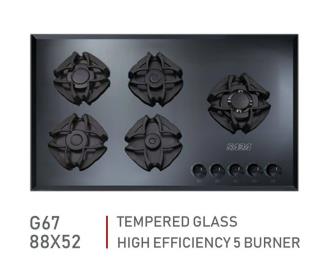 گاز صحفه ای شیشه ای۵شعله شعله کنار مدلG67