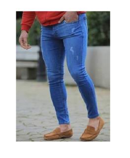 شلوار جین آبی آسمونی تمام کش پنبه پارچه ترک