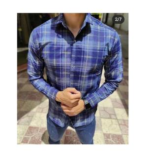 پیراهن آستین بلند سنگ شور مردانه پارچه اندیگو تابستانه درجه یک
