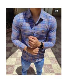 پیراهن آستین بلند ابی کم رنگ نخ خالص پارچه کشمیر هند