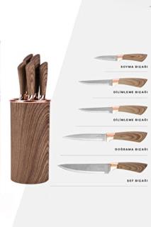 ست چاقو 6 تکه قهوه ای موج دار Karaca تکرنگ