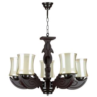 لوستر ۵ شاخه چوبی دو گلس br