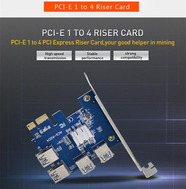 مبدل پورت PCI-e 1x به 4 پورت PCI-e 16x USB رایزر