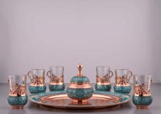 سرویس هشت پارچه ی  چایی خوری فیروزه ای