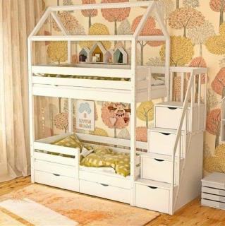 تخت کلبه ای دو طبقه کودک