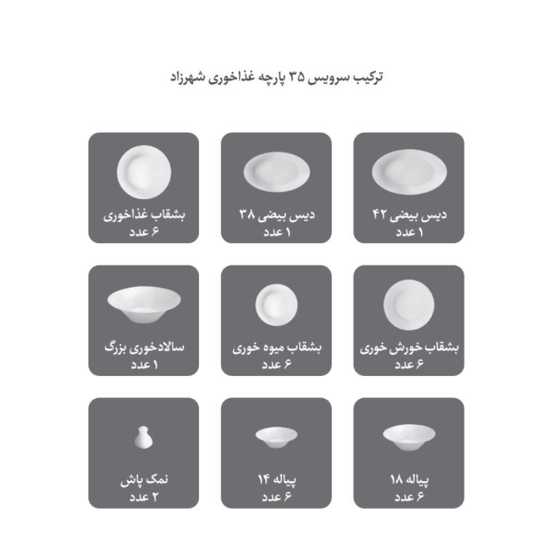 سرویس چینی زرین طرح سان رایز 35 پارچه(عالی)