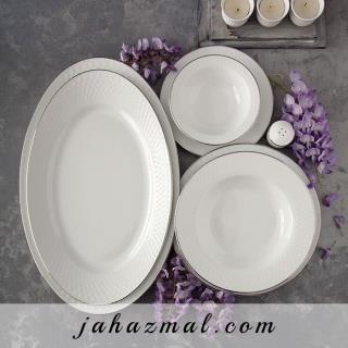 سرویس چینی زرین طرح سمن 28 پارچه سفید لب نقره(عالی)