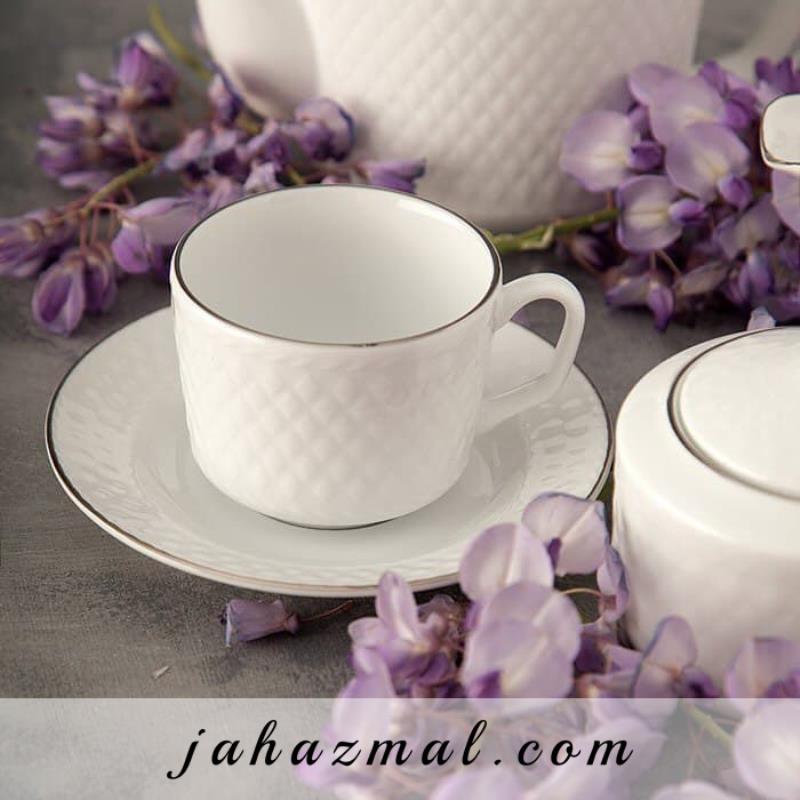 سرویس چینی زرین طرح سمن 102 پارچه سفید لب نقره(درجه یک)
