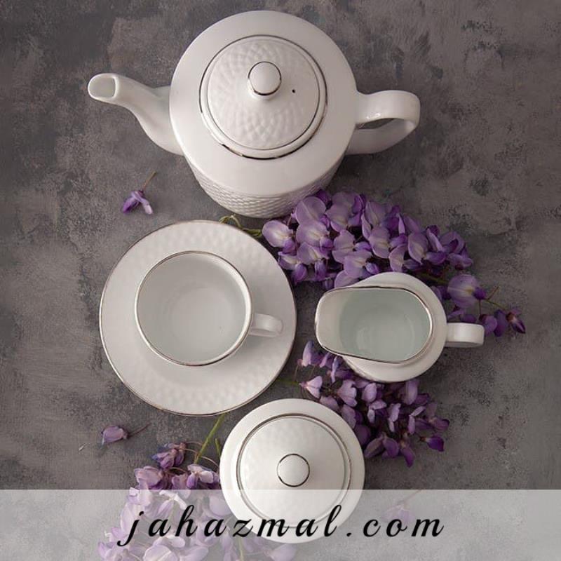سرویس چینی زرین طرح سمن 102 پارچه سفید لب نقره(عالی)