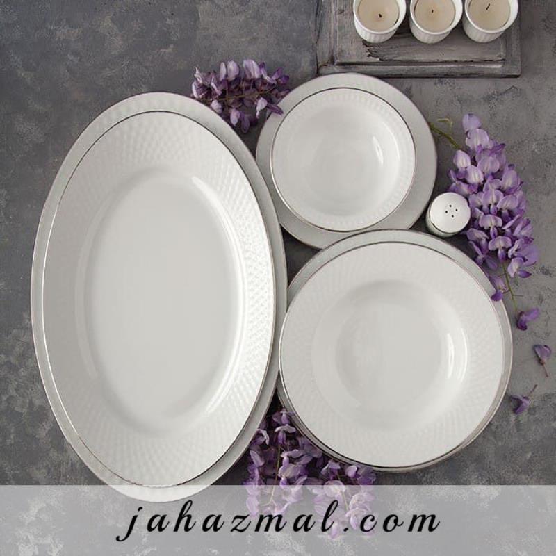 سرویس چینی زرین طرح زرین102 پارچه سفید لب طلا(عالی)