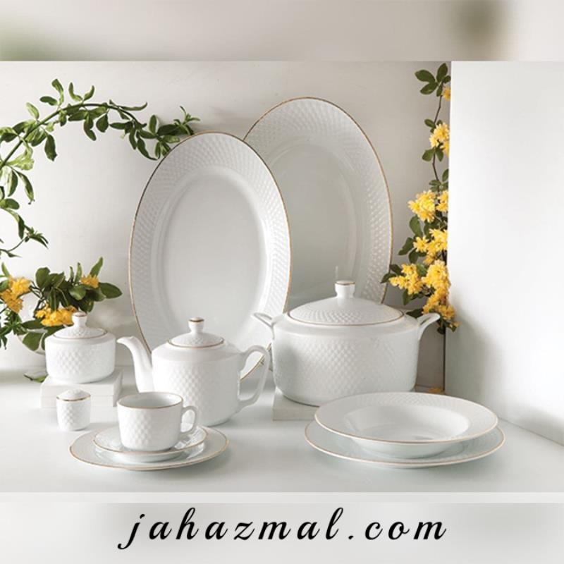 سرویس چینی زرین طرح زرین102 پارچه سفید لب طلا(عالی)