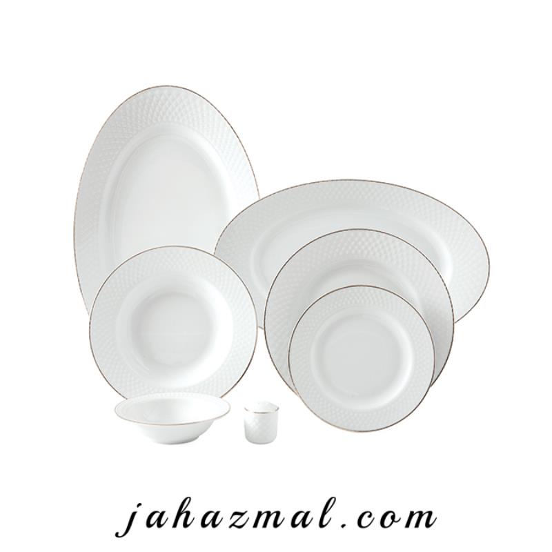 سرویس چینی زرین طرح زرین102 پارچه سفید لب طلا(عالی)