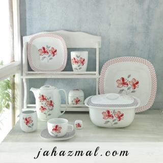 سرویس چینی زرین طرح والنسیا قرمز 98 پارچه(عالی)