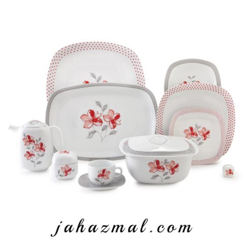 سرویس چینی زرین طرح والنسیا قرمز 98 پارچه(درجه یک)