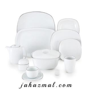 سرویس چینی زرین طرح سمن کواترو 98 پارچه سفید لب نقره(عالی)