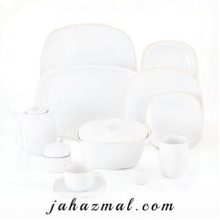 سرویس چینی زرین طرح سمن کواترو 98 پارچه سفید لب طلا(درجه یک)