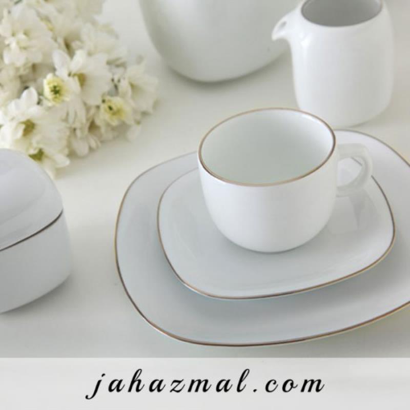 سرویس چینی زرین طرح سمن کواترو 98 پارچه سفید لب طلا(عالی)