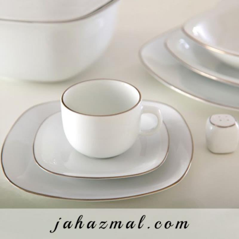 سرویس چینی زرین طرح سمن کواترو 98 پارچه سفید لب طلا(عالی)