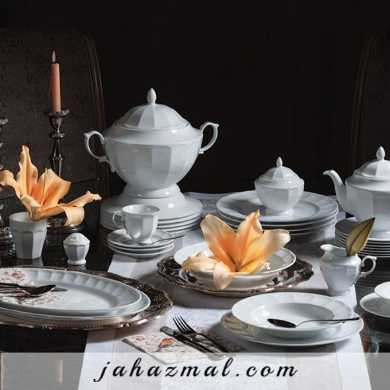 سرویس چینی زرین طرح سفید103 پارچه (عالی)