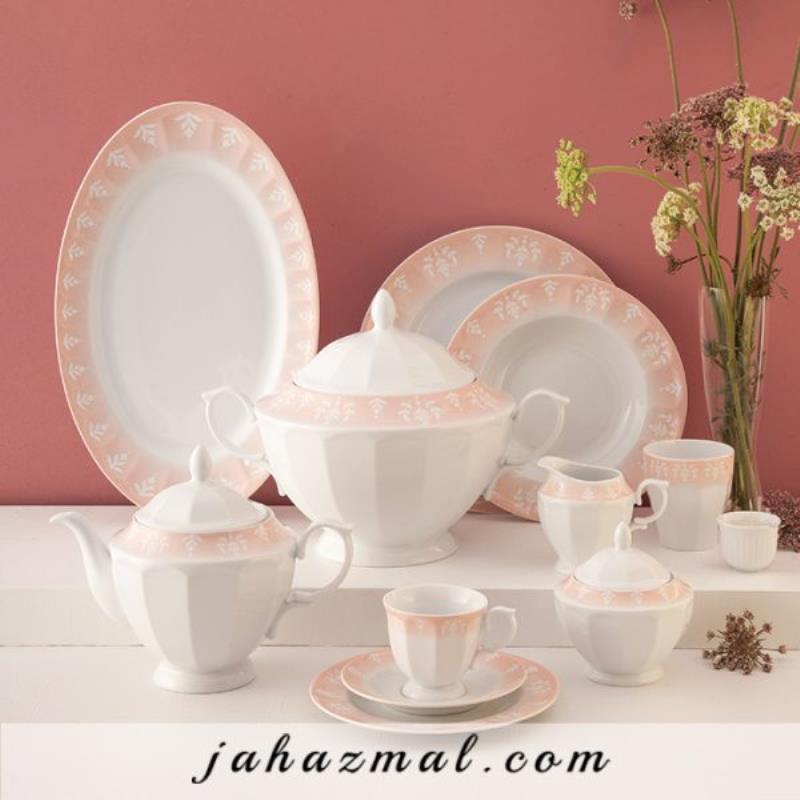 سرویس چینی زرین طرح اوآسیس صورتی 103 پارچه (درجه یک)