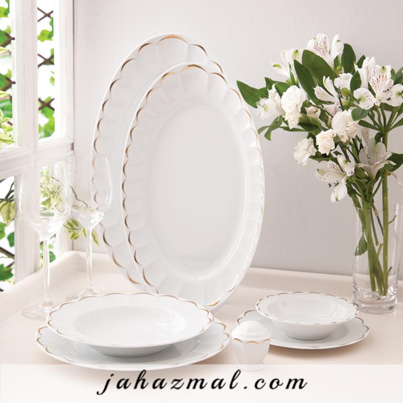 سرویس چینی زرین طرح نارسیس طلایی 103 پارچه (عالی)