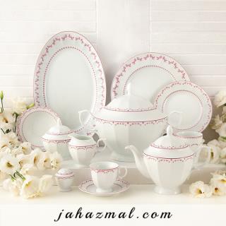 سرویس چینی زرین طرح فرانسیس صورتی 103 پارچه (عالی)