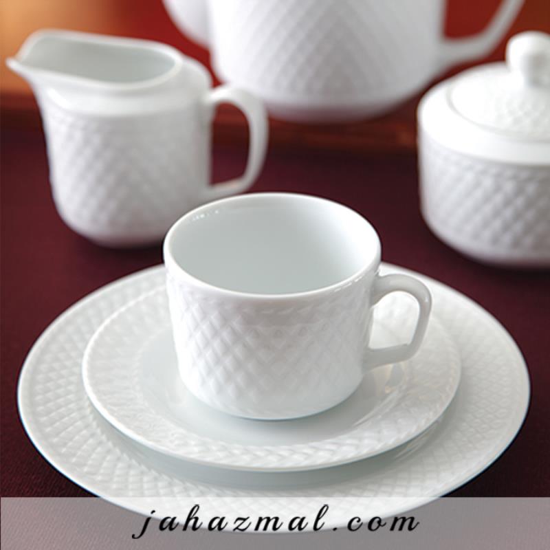 سرویس چینی زرین طرح سفید 102 پارچه (عالی)