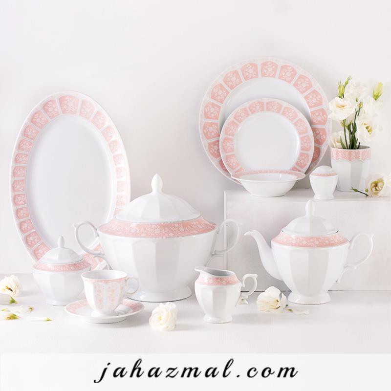 سرویس چینی زرین طرح آرتمیس صورتی 103 پارچه (عالی)
