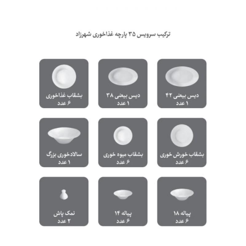 سرویس چینی زرین طرح ماربلا 35 پارچه (درجه یک)