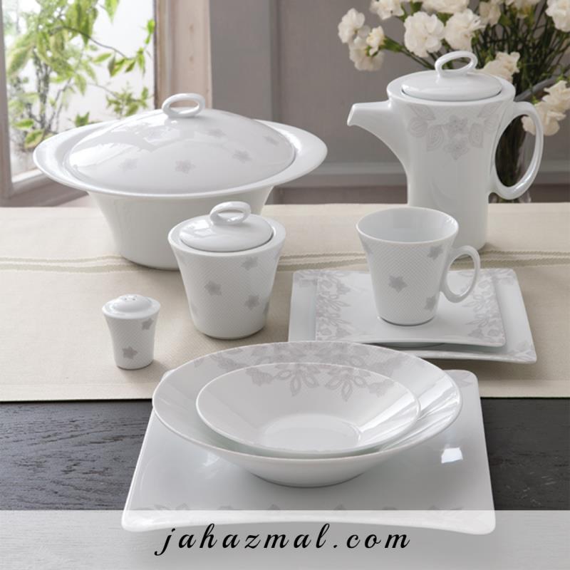 سرویس چینی زرین طرح حریر 97 پارچه (درجه یک)