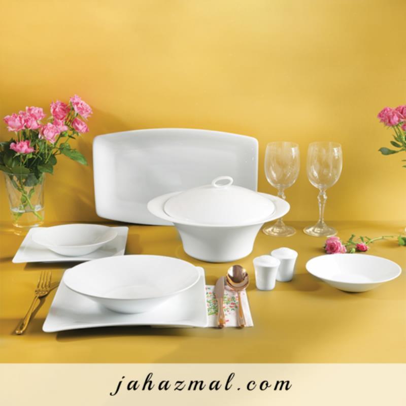 سرویس چینی زرین طرح سفید 97 پارچه (عالی)