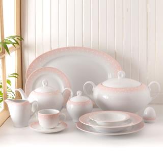 سرویس چینی زرین طرح ساکورا صورتی 102 پارچه (درجه یک)