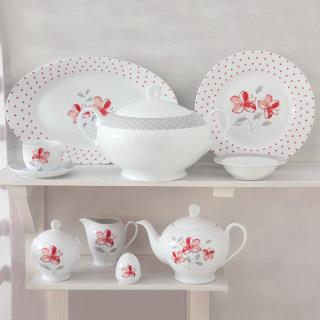 سرویس چینی زرین طرح والنسیا قرمز 102 پارچه (درجه یک)