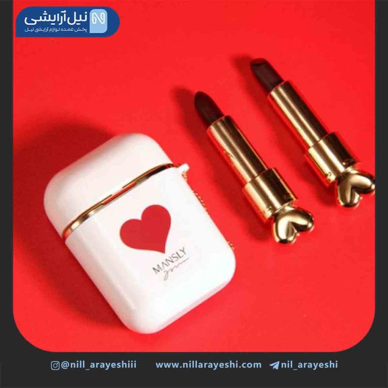 رژ لب جامد دوقلو طرح باکس ایرپاد قلبی منسلی کد M-1005