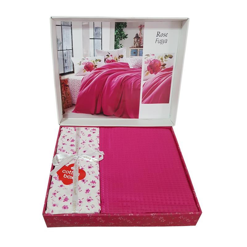 ست روتختی پیکه کاتن باکس مدل Garden طرح Rose رنگ Fusya