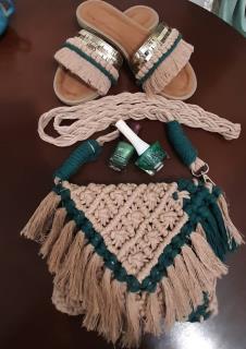 صندل و کیف مکرومه دوزی و سوزن دوزی