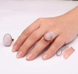 انگشتر مس وسنگ معدنی رزکوارتز صورتی