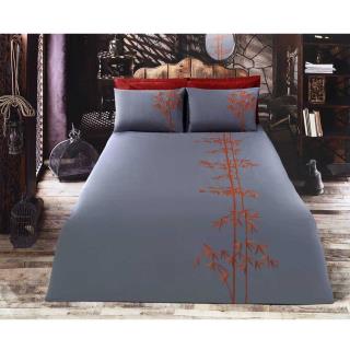 ست لحاف کاور دونفره 7 تکه گلدوزی طرح بامبو طوسی - مسی رانفرس