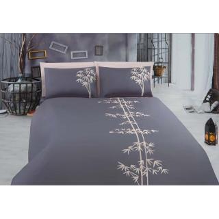 ست لحاف کاور دونفره 7 تکه گلدوزی بامبو طوسی تیره- صورتی رانفرس