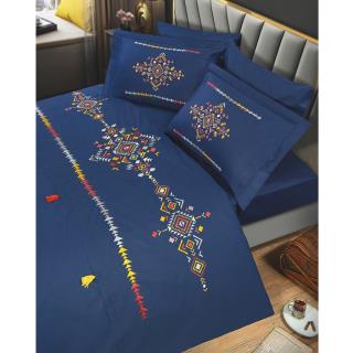 ست لحاف کاور دونفره 7 تکه گلدوزی طرح بلوچ سرمه ای رانفرس