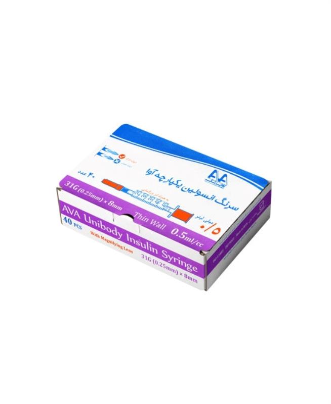 سرنگ انسولین 0.5 سی سی یک پارچه آوا 10 عدد