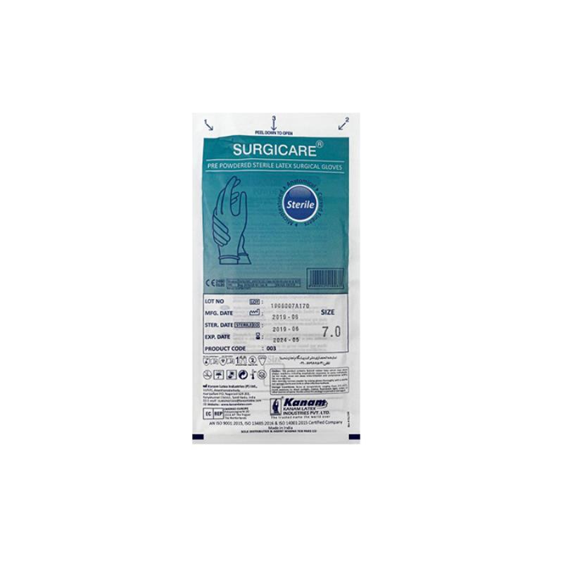 دستکش جراحی پودر دار Surgicare در سایز 7/8 و 8 و 7