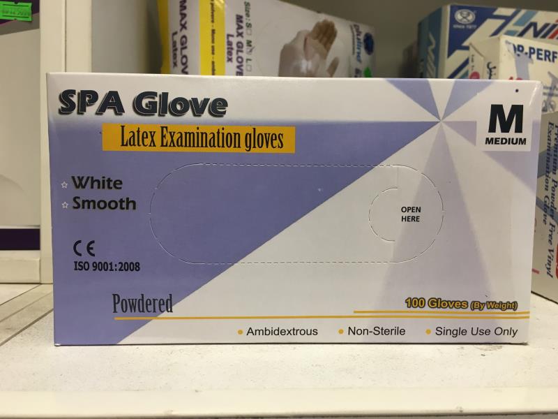 دستکش لاتکس کم پودر SPA GLOVE رنگ کرم (مایل به سفید)